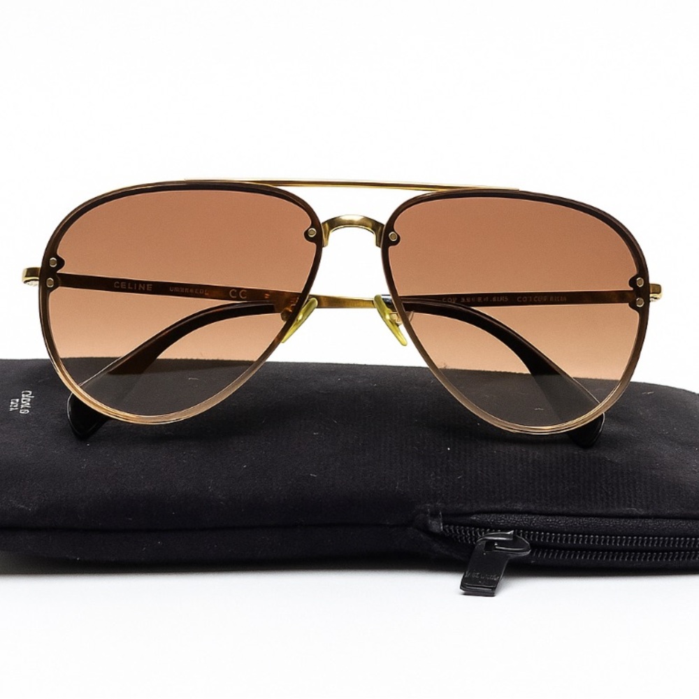 Céline CL 41392/S Aviator Sunglasses – Gold Frame & Brown Mirror Lens